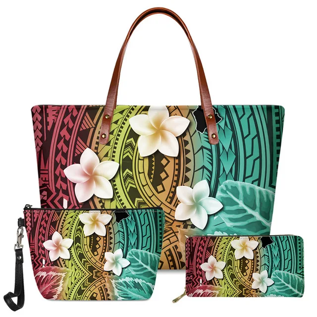 

New Handbags And Purse For Women Polynesian Hawaiian Flower Print Luxury Ladies Handbag Set Fashionable Floral Custom Handbags, Customized color