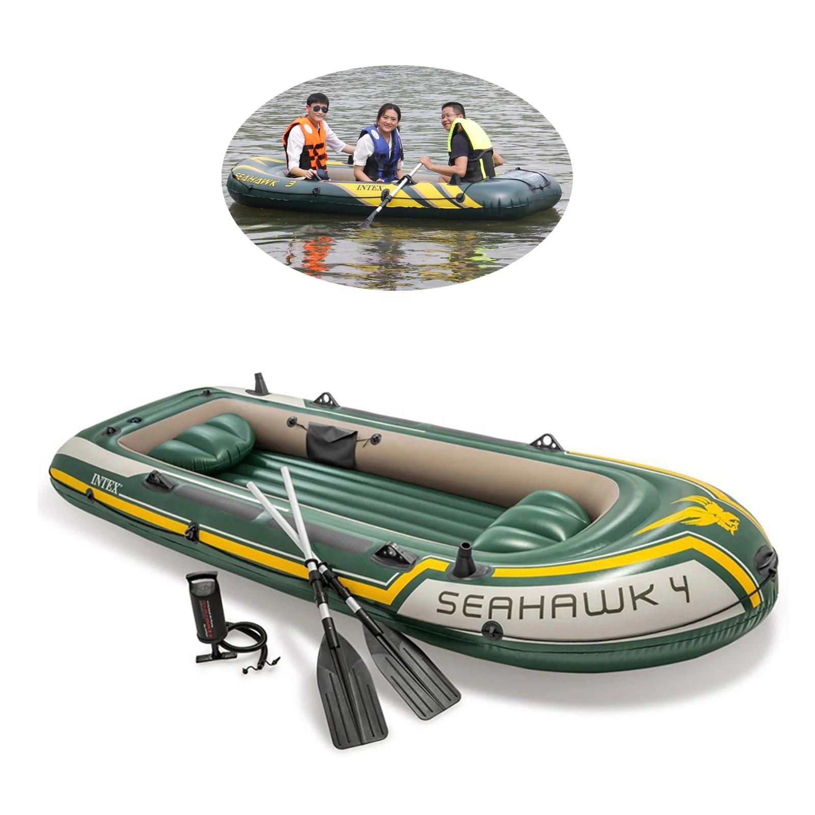 

Intex 68380 SEAHAWK 3 PEOPLE BOAT SET/3M Raft Inflatable Kayak / Fishing Boat Kayak, Gray