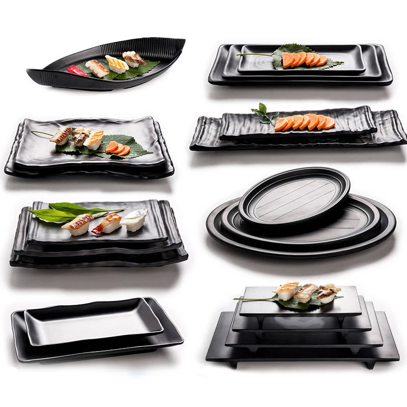 

banana leaf hotel restaurant sushi black melamine plates dinner