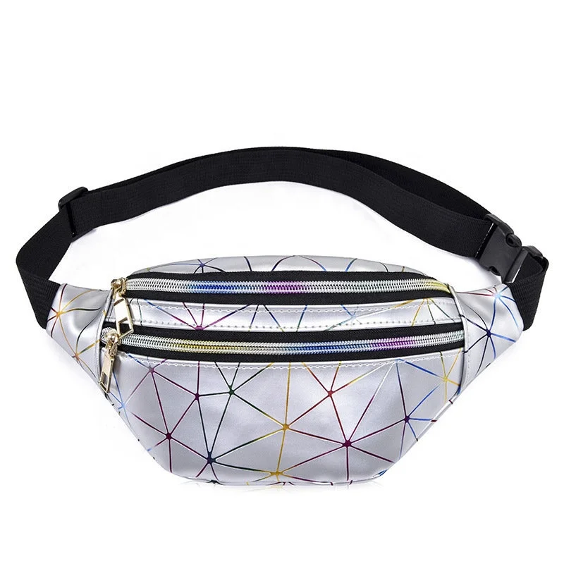 

Holographic Outdoor Running Travel Hiking Climbing Waterproof PU Leather Fashion Trendy Traveling Ladies Waist Bag, Black,silver,pink