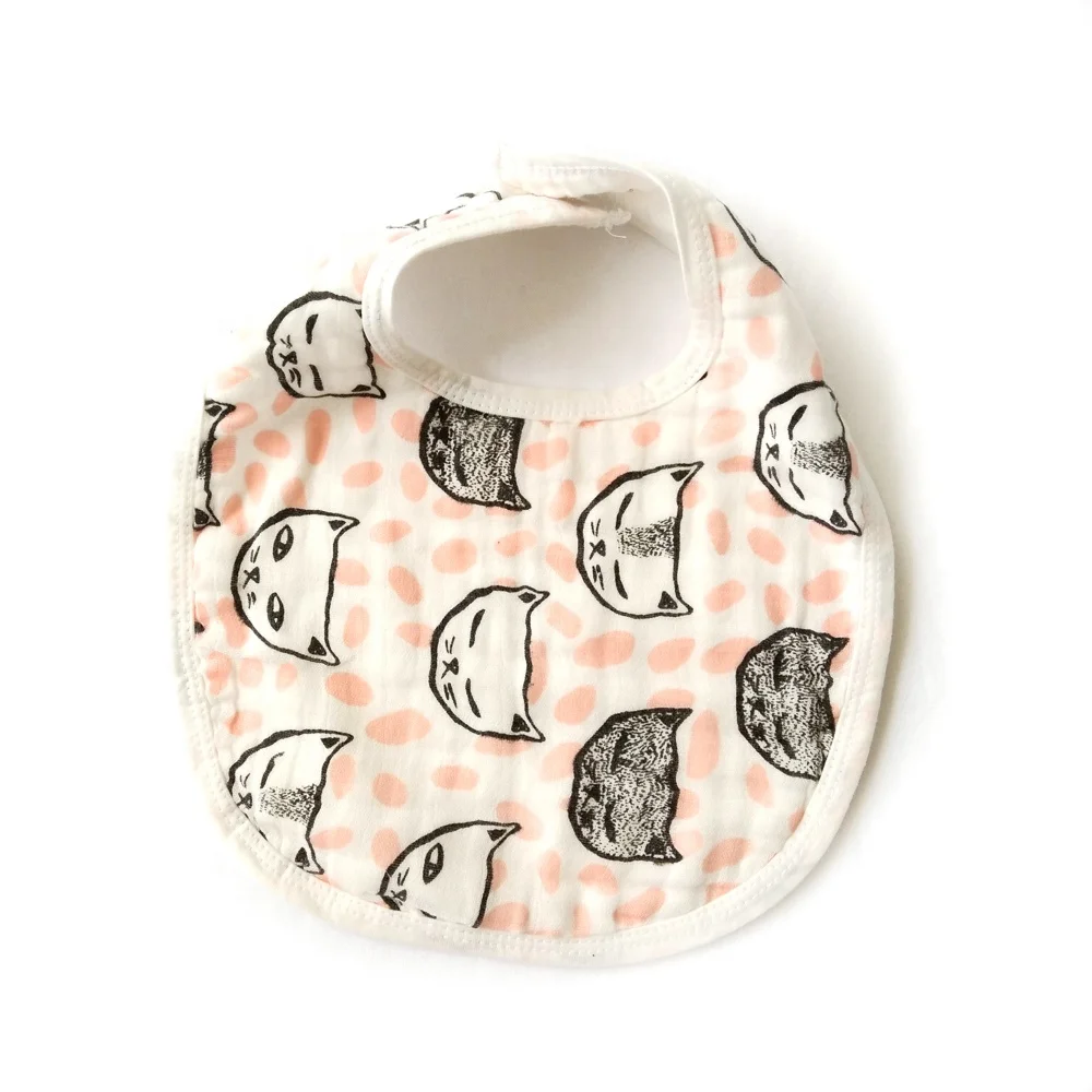 

Big Sale! Miracle Baby 100%  Layers Cotton Muslin Baby Bib Adjustable White Printed Baby Bib