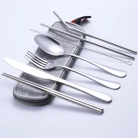 

Reusable Cutlery Stainless Steel Office Utensil and Metal Straw outdoor camping Portable Travel Cutlery Set with Case