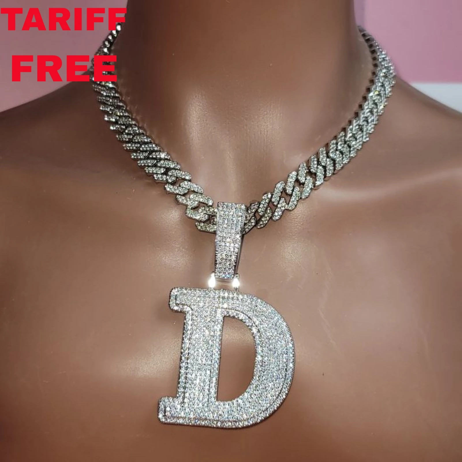 Fashion 5A Cubic Zircon Initial Letter Pendant Necklace Hip Hop Double Layer Single Letter Pendant with Diamond 18K Gold Plated