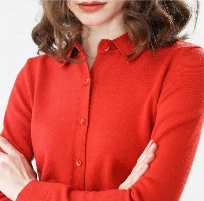 

New Fashion shirt Wool Pure Cashmere Blouse Women Knit Standing Collar Vintage Coat Shirts Outwear plus size solid sweater coats