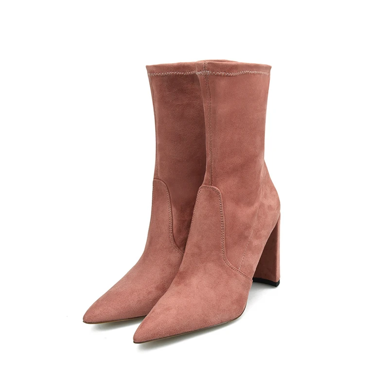 

Custom Warm Keep Plus Size 44 45 46 High Heeled Shoes Winter Ankle Boots Nude Color Suede Confortable Women Boots Elegant Boots