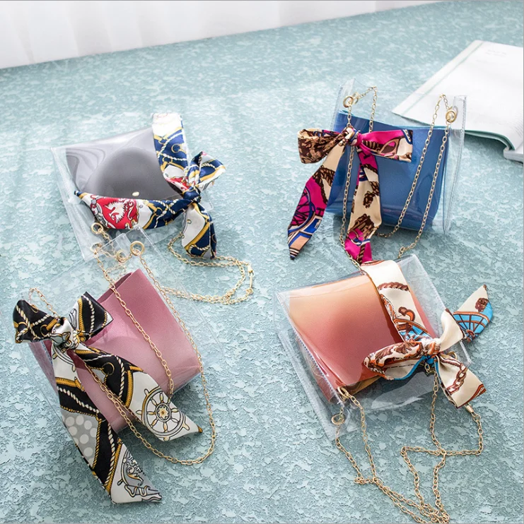 

Colorful Fashion Women Handbags 2021 Scarf Bucket Bags Mini Purse Chain Bag Shoulder Crossbody Jelly Bags In Clear Wholesale, Pink/ black/ blue/ orange