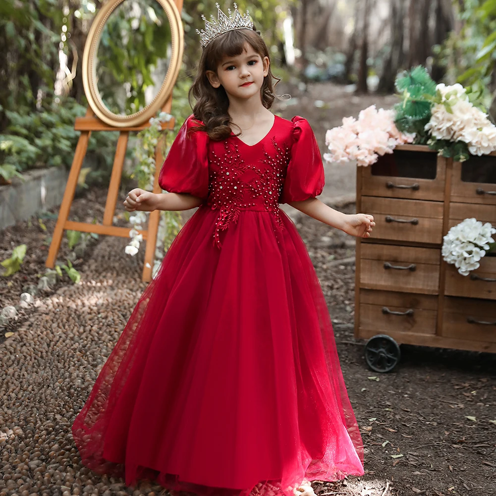 

High grade girl wedding dress little girls red tutu dress for birthday elegant children wear party dresses for 6 years old