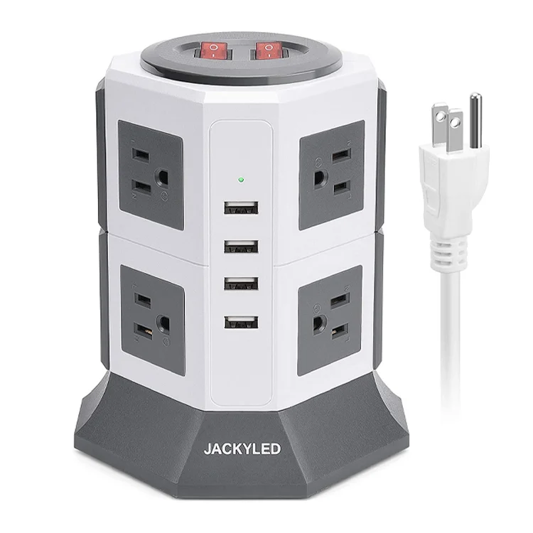

New style space saver charging station organizer 8 outlet 4 USB surge protector power strip tower