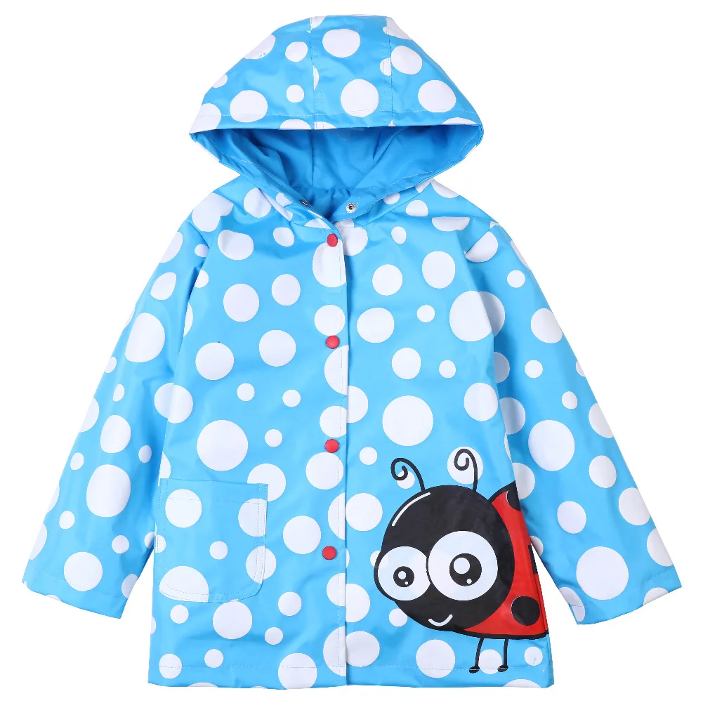 

Cute Blue Polka-Dot Insect Pattern Waterproof Kids Printed Rain Coat Rain Jacket, Customized color