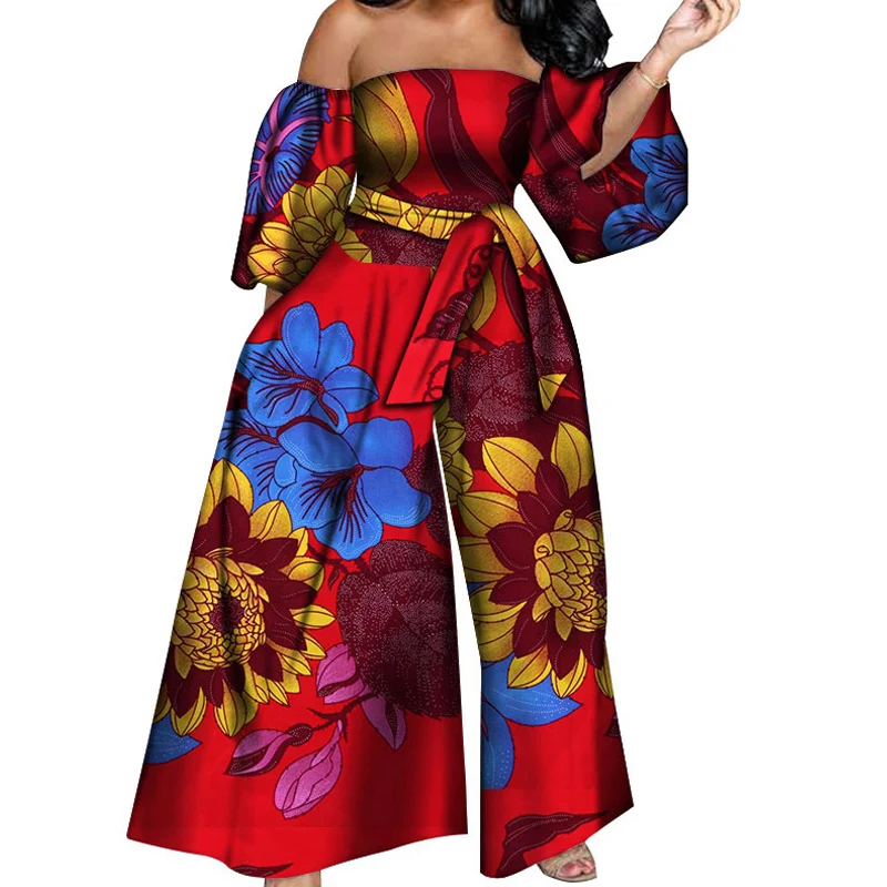 

wy5788 New Fashion African Casual Women Print Jumpsuits Printed off-shoulderJumpsuit African Style