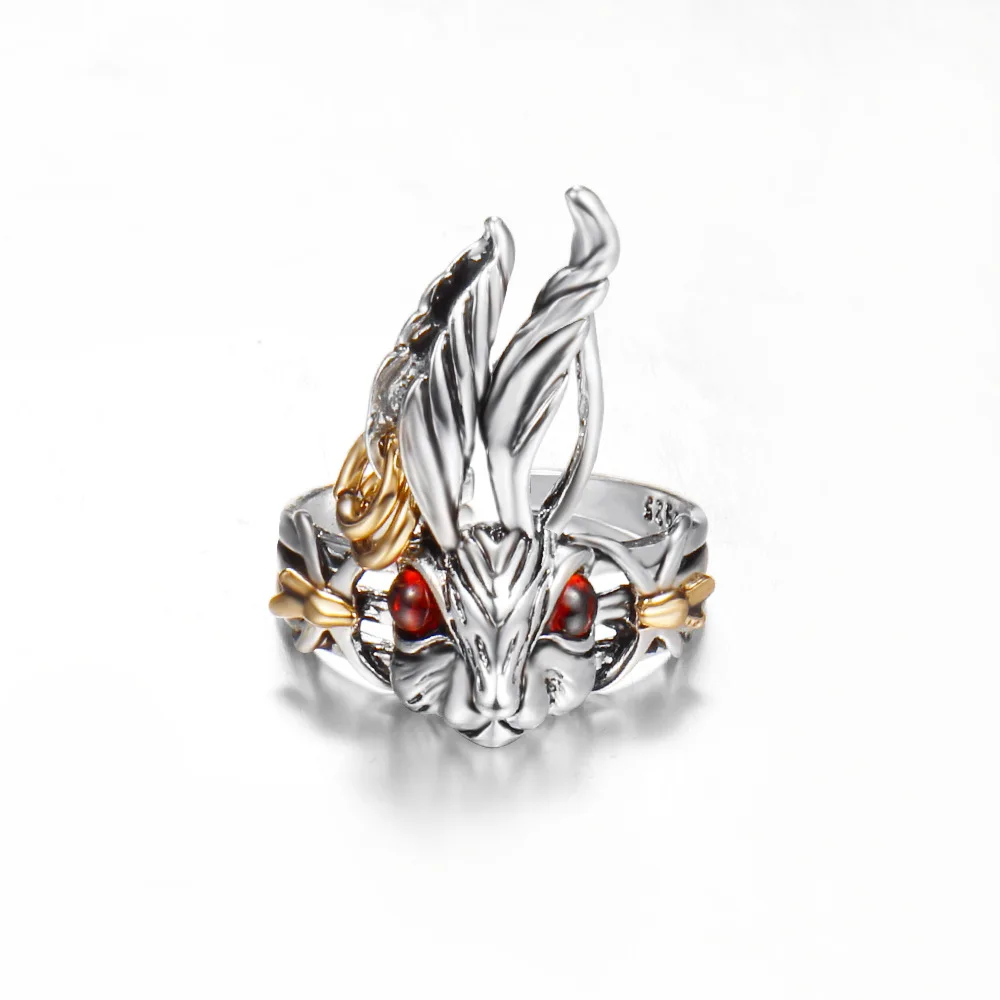 

Retro creative crystal rabbit ring big ears red eye white rabbit ring ins open ring