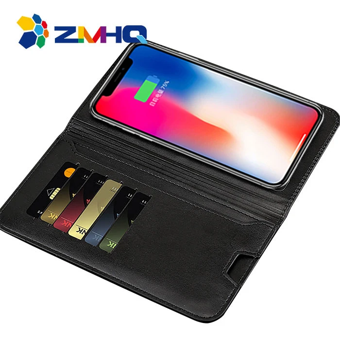 

Leather Wireless Charging Power Bank Wallet, Black, white, brown