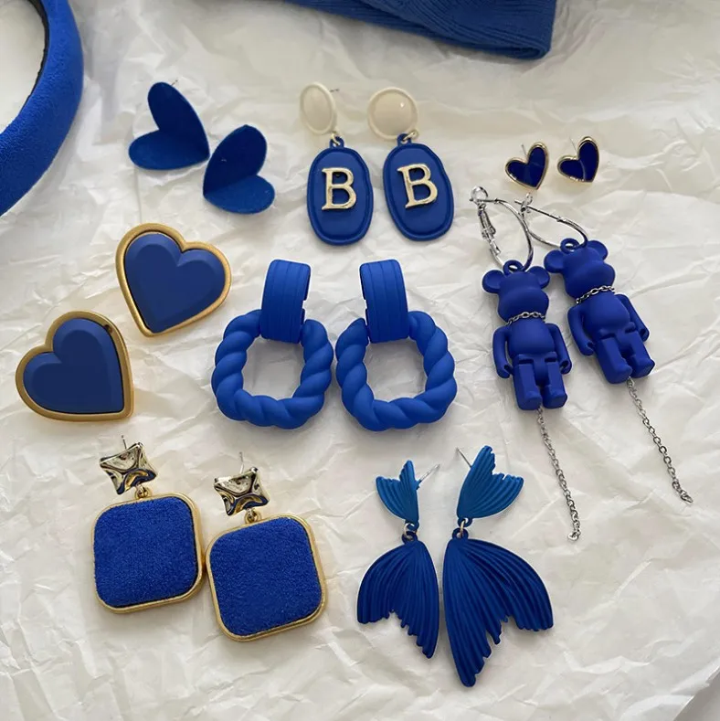 

Korean Klein Blue Big Geometric Square Heart Acrylic Earrings for Women Fashion Boho Party Fashion Jewelry, Color mixing