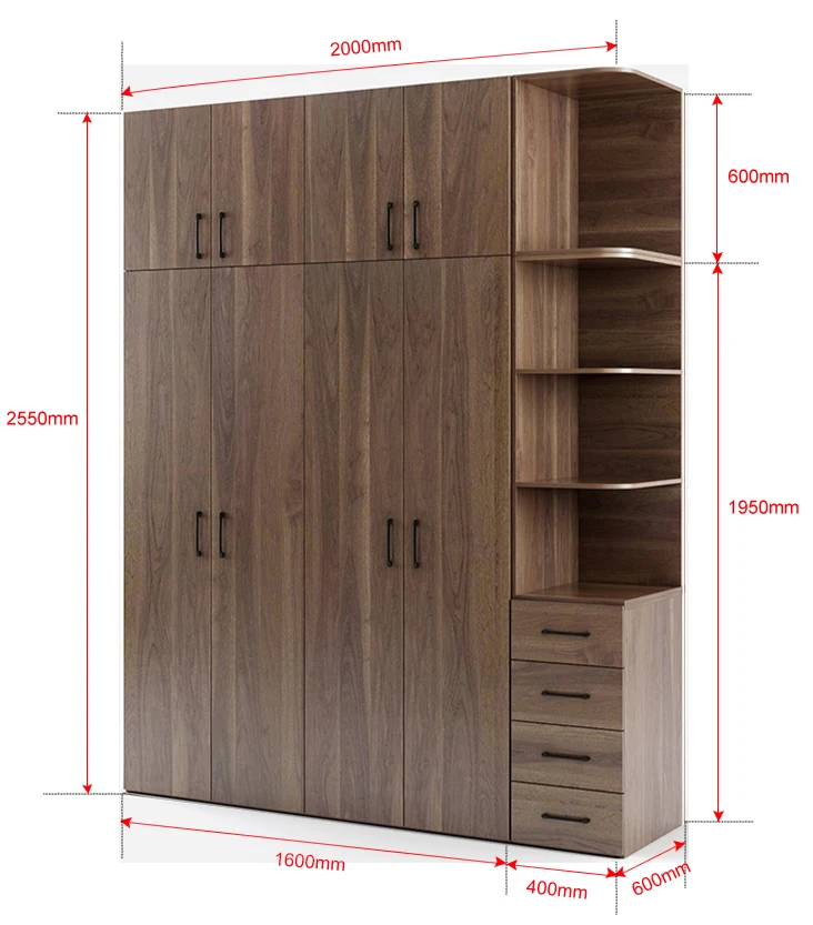 iFamy MDF walnut 4 openning wardrobe bedroom furniture wooden multifunction cabinet