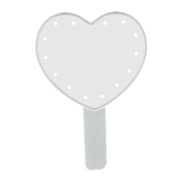 

New Arrvial Portable Customized Led Heart Shaped Handheld Mirror With Led Lights Delicat Vintage Heart Shaped Hand Makeup Mirror, Pink/gray