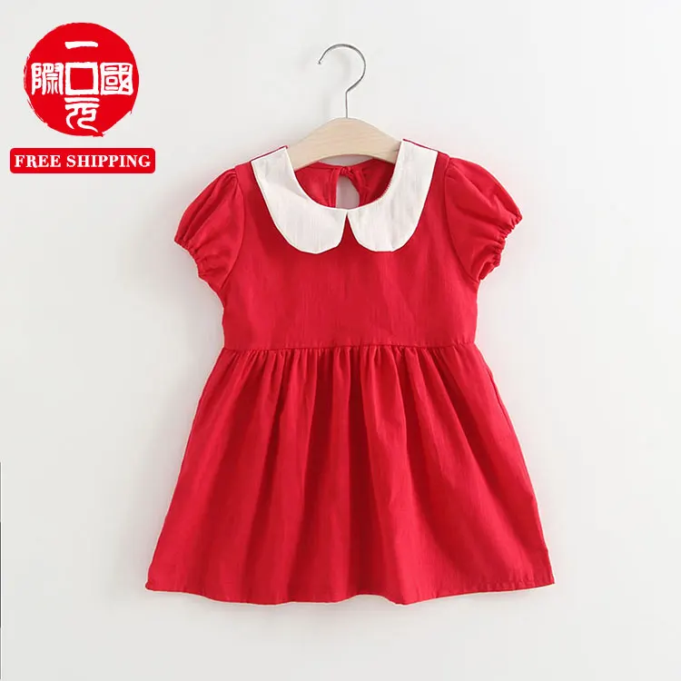 

Korean summer new style puff sleeve solid color girl princess dress
