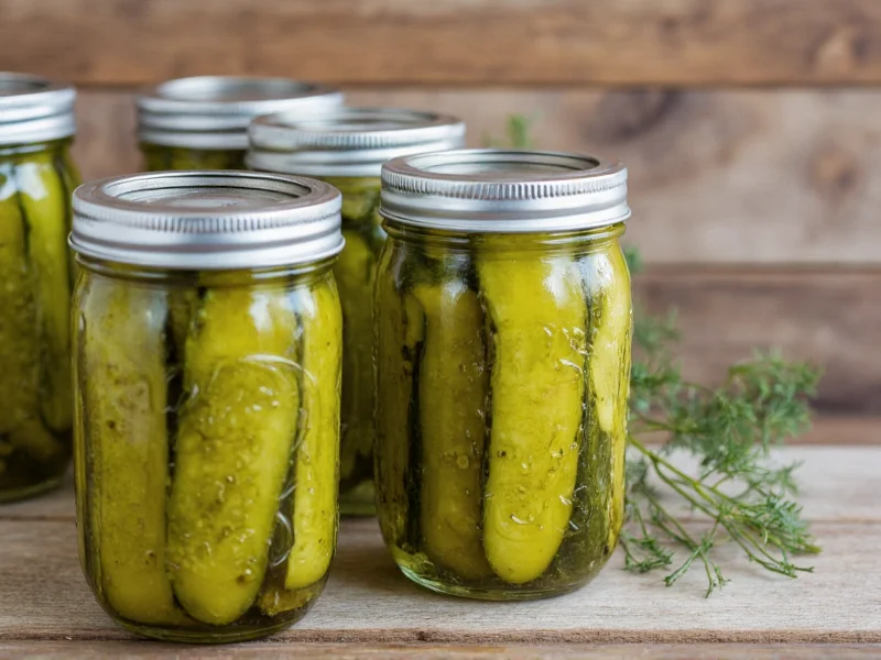 Crisp homemade dill pickles in mason jars