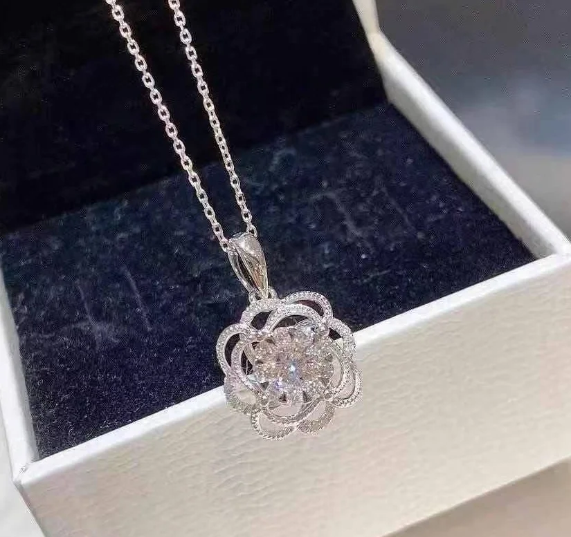 

Hot sale Fashion Jewelry KYNL0372 3A Zircon Flower Shape Necklaces for Women, Silver