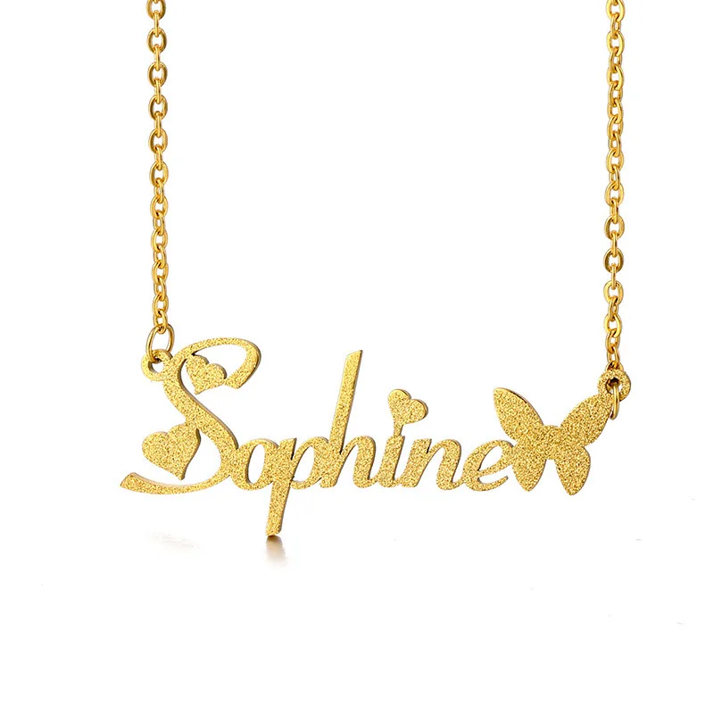 

Shinny Glitter Effect Name Necklace Stainless Steel With 18K PVD plating Gold Custom Name Necklace Chains