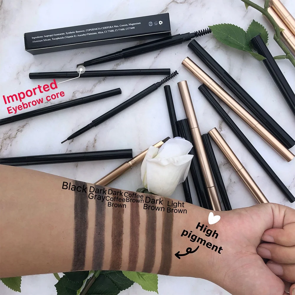 

New High Quality No Logo Long Lasting Automatic Eyebrow Pencil Waterproof Eye Brow Pencil Organic Eyebrow Pencil With Brush, 6 colors