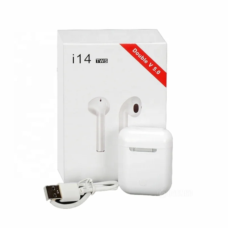 

High Quality i14 tws true wireless earphones mini earbuds noise cancelling headphones for iOS and Android, White