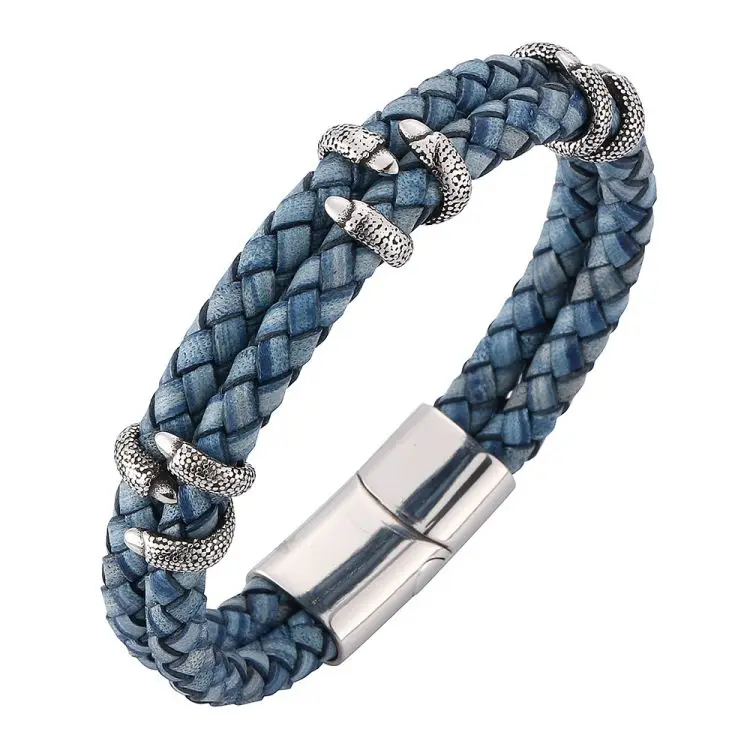 

High Quality Stainless Steel microfiber leather Jewelry Braided Leather Bracelet For Men, See picture