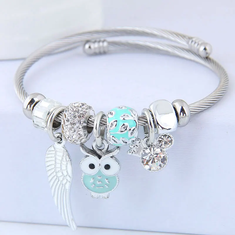 

Europe Popular Style Vintage Owl Charm Bracelet Accept Small Order High Quality Stainless Steel Cuff Bracelet Fashion Jewelry, Mixed