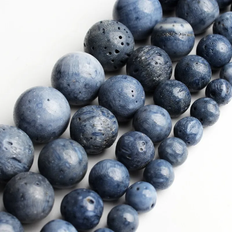 

Natural Blue Coral Round Loose Beads for Jewelry Making Diy Bracelet Necklace
