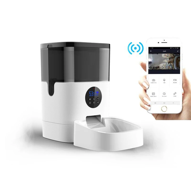 

RTS white color with transparent video voice dog smart 2.4G 5G wifi pet bowls pet food device pet automatic feeder