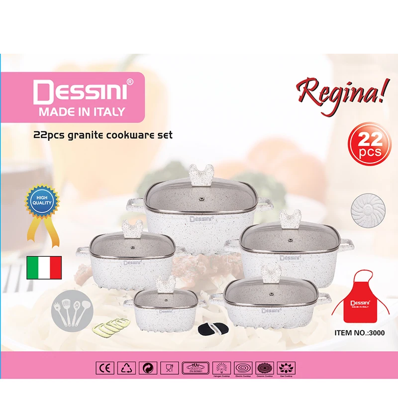 

Medical stone square pot set non-stick pot set kitchen household Dessini 22pcs square soup pot set