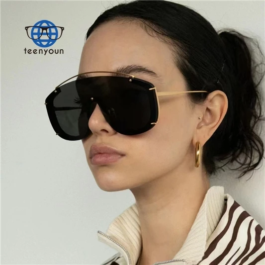 

Teenyoun Fashion Oversized Frameless Women's One Piece Metal Leg Retro Men's Outdoor UV400 2023 Sun Glasses Sunglasses