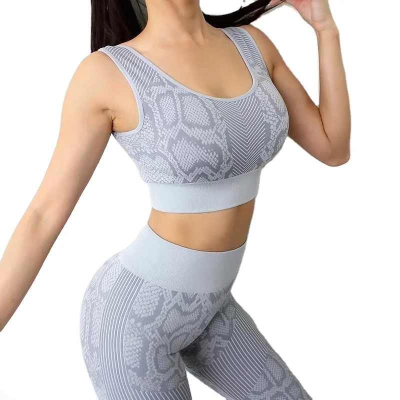

women active wear sets High Waist active stretch Workout Yoga sports seamless fitness snake print suit 2021 yoga sets, As picture showed