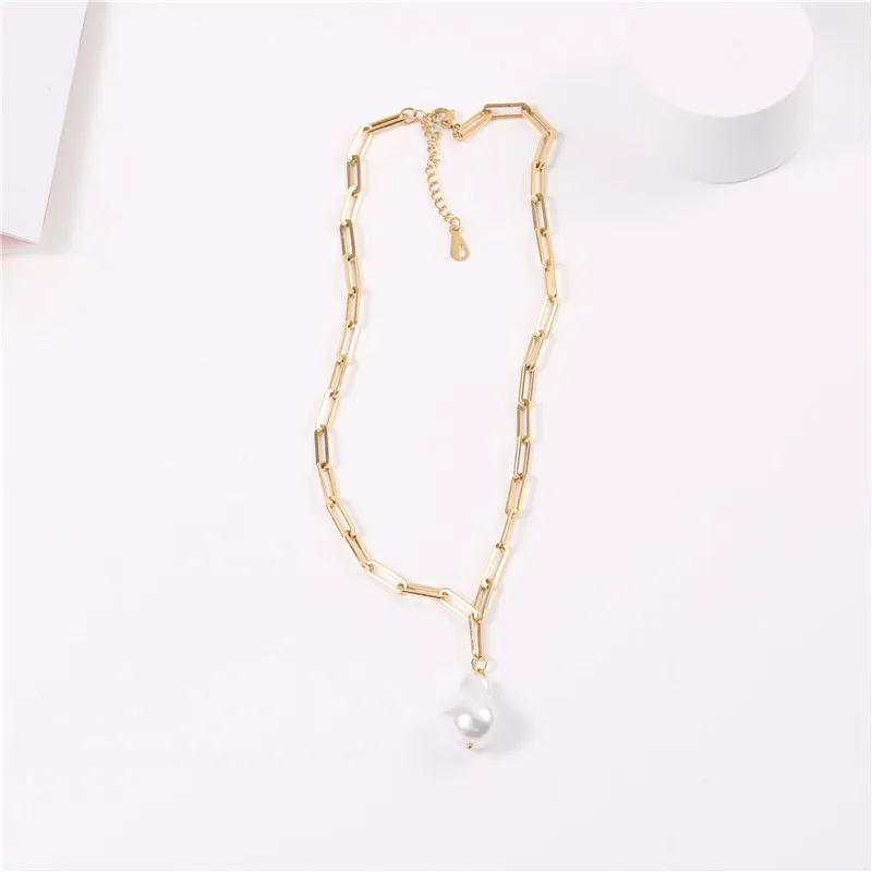 

Joolim Jewelry 18K Gold Plated Link Chain Necklace Pearl Pendant Necklace