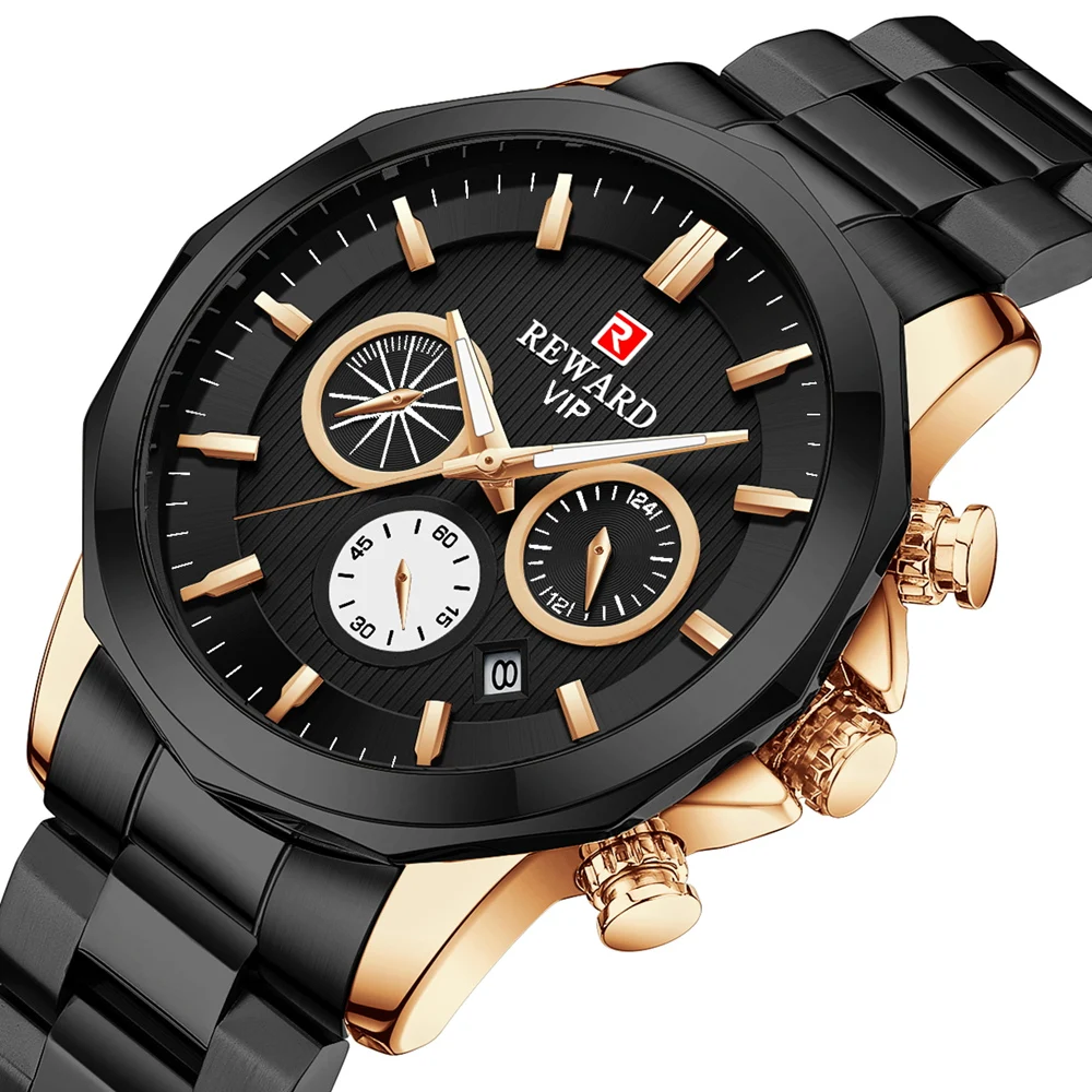 

Reward private label black classic casual hand quartz watches for men Custom you own logo luxury business steel men watch