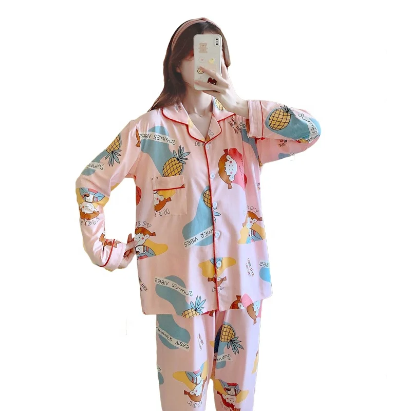 

Spring and Autumn Pajamas Long-sleeved Printed Milk Silk Ladies Large Size Pyjamas Wholesale Women Pijama, 3 colors