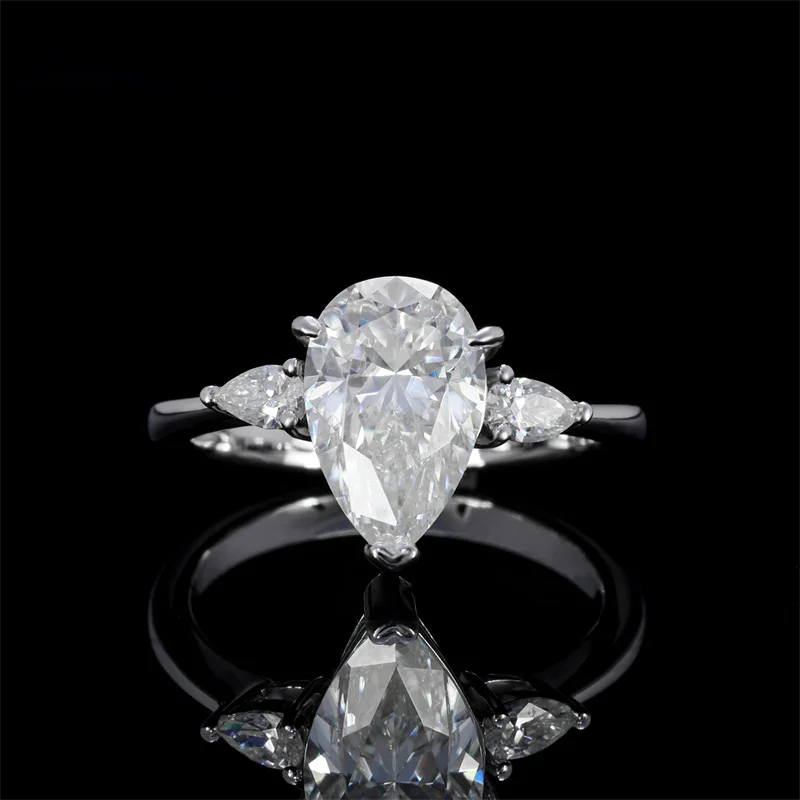 

Factory Direct Sale Non-Fade Hypoallergenic Jewelry 925 Silver Vvs Color 3 Carat Pear Cut Moissanite Ring Fashion Women Rings