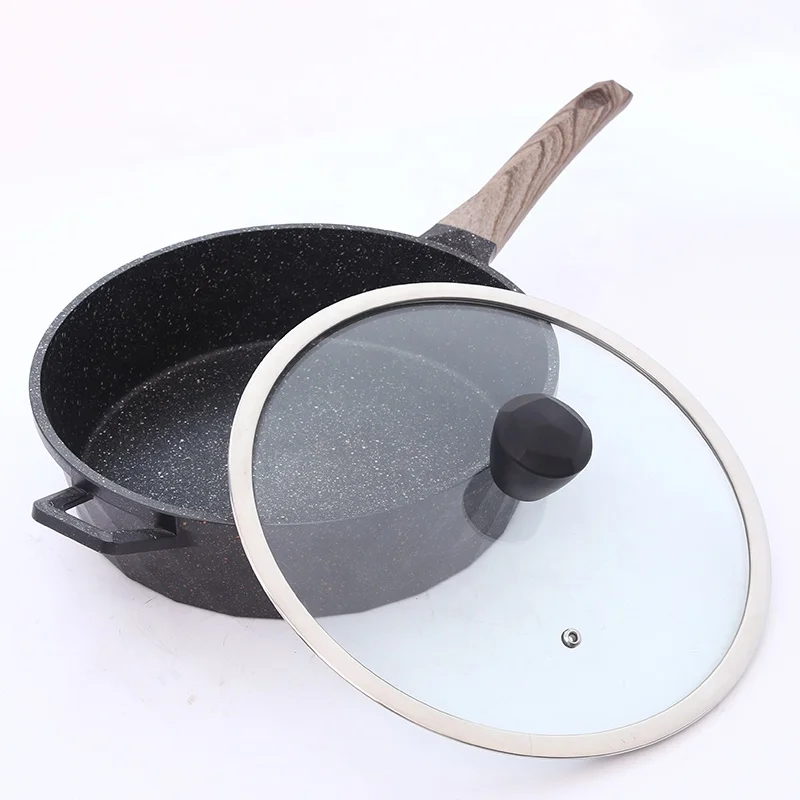 

induction diecasting aluminium nonstick marble coating egg ceramic non stick frying pan with lid, Granite color