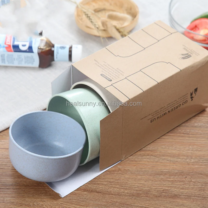 

4 Pcs Biodegradable Tableware Unbreakable Wheat Straw Fiber Bowl Sets