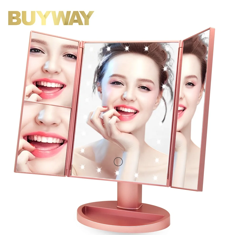 

Magnifying Trifold Makeup Mirror Smart Touch Control Lighted Stand Up Desk Led Light Mirror Vanity Makeup Mirror