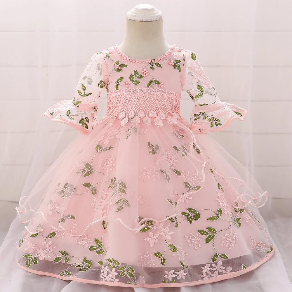 

FSMKTZ Luxury design baby prom dress christening long sleeve wedding event flower dress 1-2 years birthday party ball gown