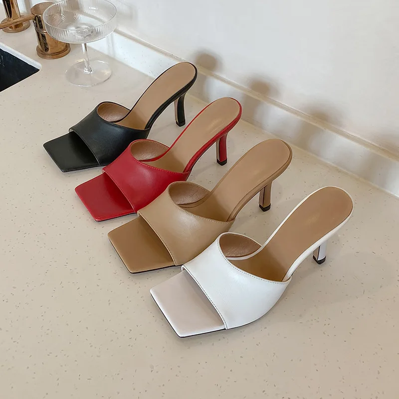 

Vintage Square High Heel Solid Open Toe Slipper Women's Sandals Summer Designer Shoes Women SWC0824