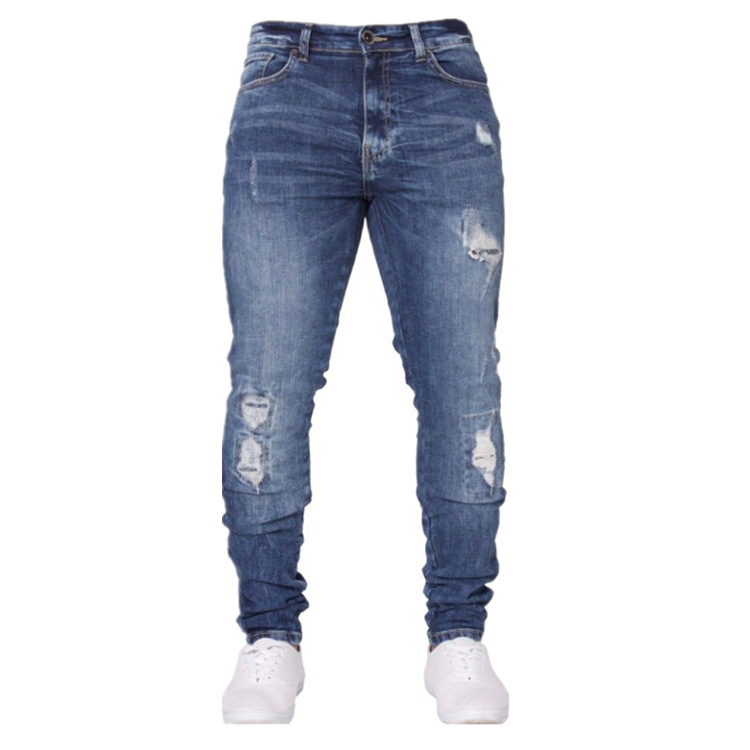

Winter Fashion Men's Casual Ripped Jeans Vintage Holes Slim Pencil Jeans Pants, Black,white,blue