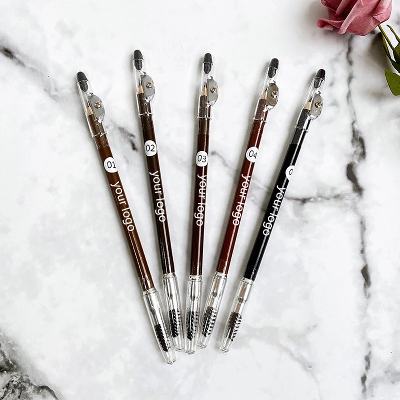 

wooden eyebrow Dark Brown Waterproof Microblading private label Eyebrow Pencil With Brush Brow Pencil Permanent Makeup Supplies