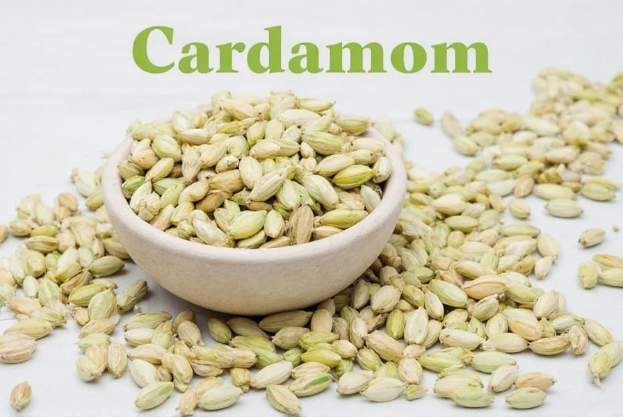 Colorful comparison chart showing cardamom alongside other spices with their respective health benefit strengths