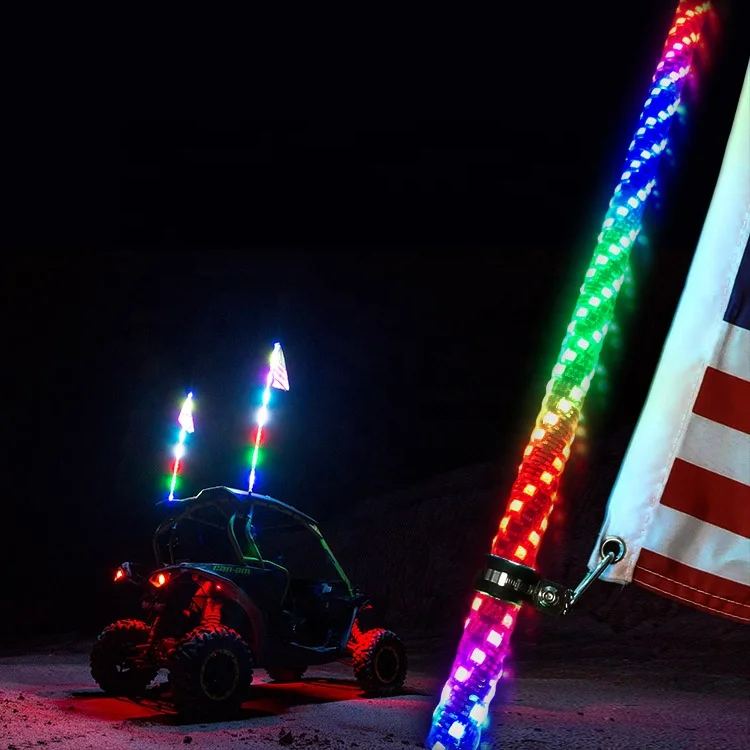 4/5FT Chasing Color LED Lighted Whip By RF And APP Control for ATV Can Am UTV Antenna Sand Dune Buggy Offroad Truck  Polaris RZR