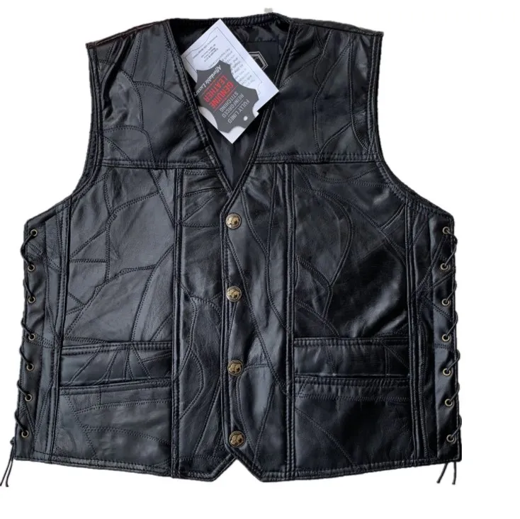 

American Motorcycle Leather Vest men's Vest leather jacket riding clean sheepskin stitching