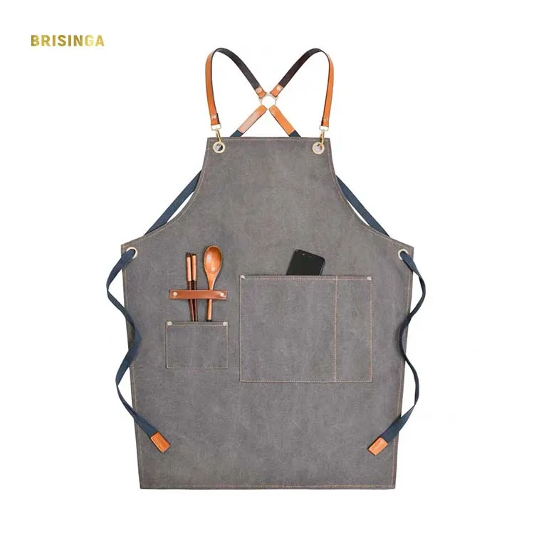 

high quality kitchen linen apron japanese waxed aprons waterproof for BBQ, Grey