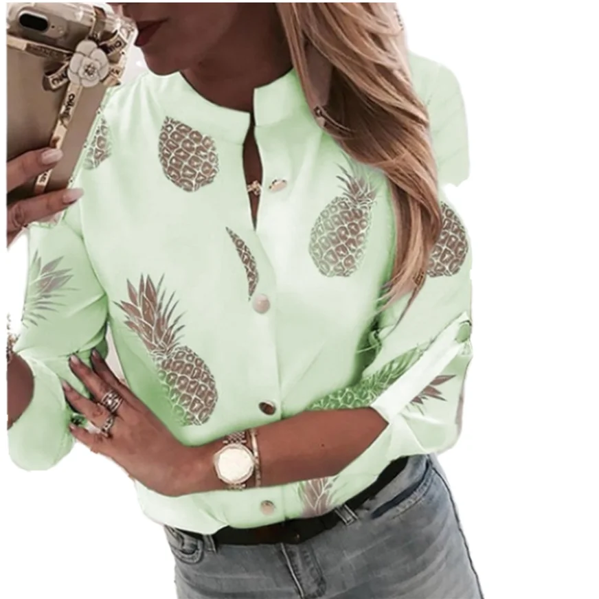 

Elegant Pineapple Women Top Long Sleeve White Chiffon Shirt Office Lady Wear, 5 colors as picture and also can make as your request