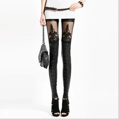 

2020 New Punk Style Women Clothing Casual Wear Stretch High Waist Sexy Lace Black Pant Women