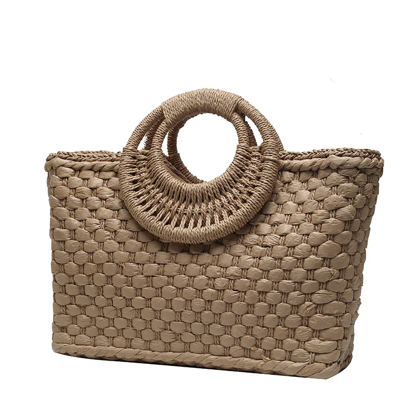 

High quality Custom Cane grass beach bags summer travel Women Handbags Bohemian style vacationing purse